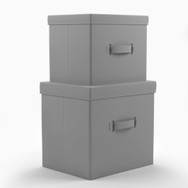 Martha Stewart Essential Collapsible Stackable Decorative Home Storage Organization With Lidded Tops, Set of 2 Nesting Boxes with Lids, Stone