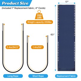 Ostlttyn Zero Gravity Chair Replacement Fabric with Bungee Cord Kit, 17 Inch Wide Repair Cloth with Replacement Cord for Anti Gravity Chairs Outdoor Recliner Patio Lounge Lawn Beach Sling Chair, Blue