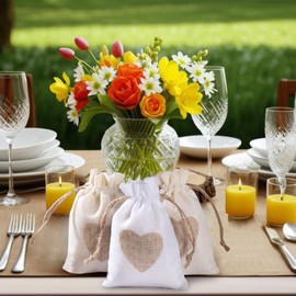 Jute Bags Pack of 24 Natural Bags Fabric Bags Gift Bags with Drawstring, Small Heart Jewellery Bag Storage Bags for Wedding, Party, Celebrations (2 Colours, 10 x 14 mm)