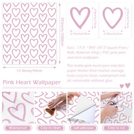 Peel and Stick Wallpaper Modern Contact Paper 17.3''×393'' Self Adhesive Wallpaper Pink and White Removable Wall Paper Decorative for Bedroom Bathroom Cabinets Kids Room Wallpapers Decor Vinyl Roll