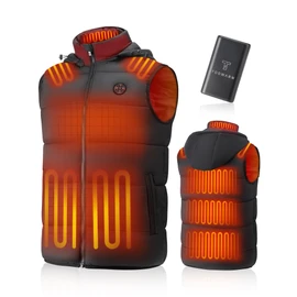 TODWARM Men Heated Vest with Battery Pack Included, Detachable Hood Sleeveless Electric Warming Jacket Winter Outerwear for Hiking Outdoor Work, 15 Heating Zones/7.4V/16000mAh, L