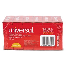 Universal 83410 Invisible Tape, 3/4" x 1000", 1" Core, Clear, 6 Rolls per Pack