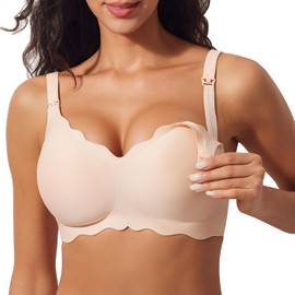 HIHOSSI Ultra-Soft Wirefree Nursing Sleep Bra – Seamless Maternity Nursing Bra with Adjustable Wide Straps, 3D Lift & Breathable Blend for Breastfeeding & Pregnancy Nude