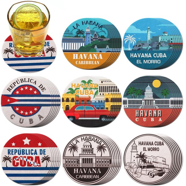 FoldTier Set of 48 Havana Print Disposable Paper Drink Coasters