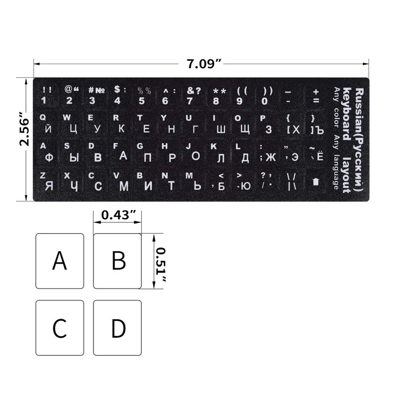 2PCS Russian Keyboard Stickers, Russian-Englsih Keyboard Letters Replacement Stickers White