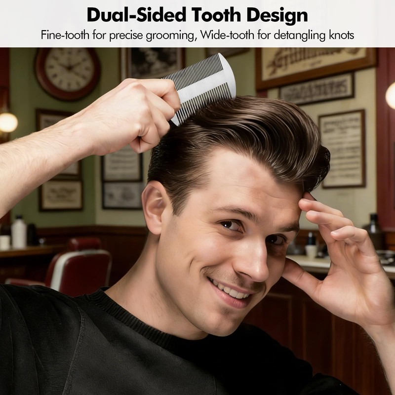 Lunhoo 2 Pack Hair & Beard Comb, Stainless Steel Combs,