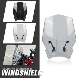 WORLDMOTOP Motorcycle Windscreen Windshield Replacement for Honda CBR650 CBR 650 2019-2023 CB1000R CB 1000 R 2018-2020 PC Windscreen Double Bubble (Grey)