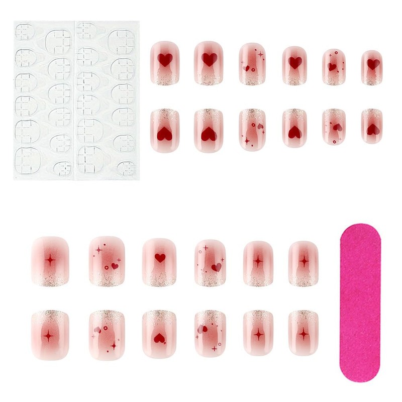 24Pcs Press on Nails Square Short Fake Nails Glitter Nail