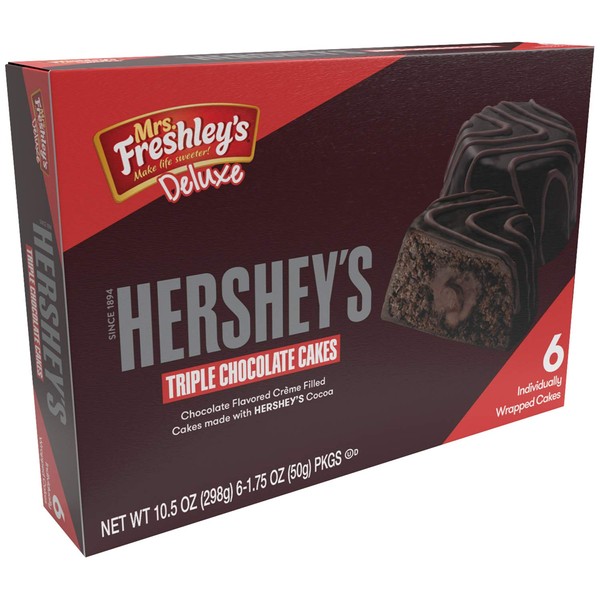 Mrs. Freshley's Cream Filled Cakes, Individually Packaged (Triple Chocolate Cake, Pack of 6)
