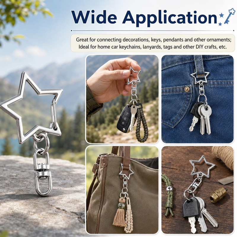 50 PCS Metal Keychain Clips Star Swivel Keychain Clasps for
