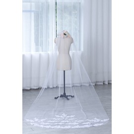 Bmirth 1 Layer Bridal Wedding Veil Cathedral Long Length Lace Bride Tulle Hair Accessories With Comb for women Floral 118" Veil Headpeice (Ivory-2)