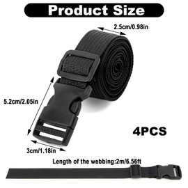 4 Pack Tie down Straps with Buckles, 2m X 25mm Adjustable Lashing Cargo Straps Heavy Duty with Quick Release Buckle for Vans Bicycles Motorcycle Trucks Luggage Car Roof Rack Fixing and Moving Black