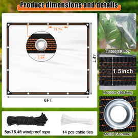 ZYP 4x6ft Heavy Duty Clear Waterproof Tarps Outdoor Garden Rainproof Covering,Clear Vinyl Tarp with Grommets,Transparent Waterproof Tarpaulin for Covering Henhouse Porch Canopy Plant Camping