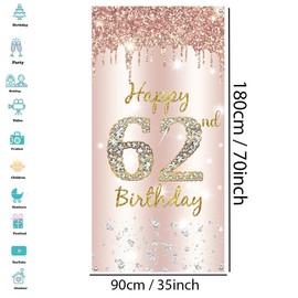 62. Geburtstag Deko Frauen, Happy 62nd Birthday Door Banner Roségold, 62. Geburtstag Stoff Schild Plakat Türdekoration, 62. Geburtstag Hintergrund Banner Damen, Geburtstagsfeier Willkommensschild