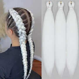 White Braiding Hair Pre Stretched 26 Inch 3 Packs Yaki Braid 60#