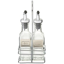 CUISINOX Cruet Oil and Vinegar Bottles Set with Dripless Spouts and Wire Caddy, English Labels - 6 oz. each