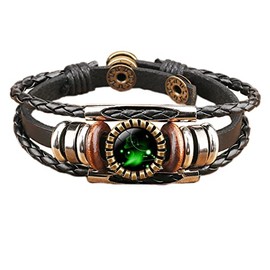 COLORFUL BLING 12 Zodiac Constellation Bracelets Leather Multilayer Braided Rope Crystal Glass Hand Woven Cuff for Women Men Punk Rock Jewelry-Aries