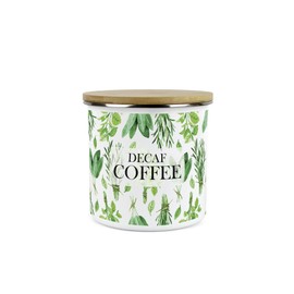 Purely Home Kitchen Herbs Decaf Coffee Storage Canister - White & Green Leaf Metal Enamel Medium Sized Food Storage Container