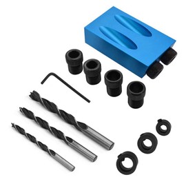 15 Degree Pocket Hole Jig Kit - Woodwork Guides Joint Angle Tool with HSS Drill Bit & Depth Setting Collar, Drill Bits Dowel Jig Punch Adjuster Kit for Angle Drilling Holes Carpenters Craft (Blue)