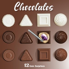 Chocolate Gemstone Dig Kit, Dig Up 12 Unique Genuine Gems, Gem Digging Kit for Kids, Educational Crystals for Kids, Rock Collection Kit, Science Discovery Toys Gifts for Boys and Girls