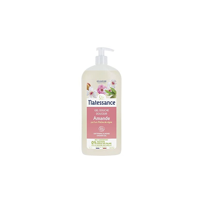 Natessance Hygiene Mandel-Duschgel mit Pfirsich Duft, ohne Sulfate, 1 l