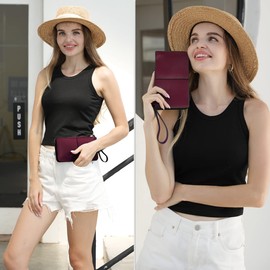 befen Wristlet Bags Women's Genuine Leather Wristlet Clutch Cell Phone Bag Ladies Purse with Tassel Wrist Strap & Card Slots, Zip Pocket Coins Compartment