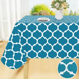 Smiry Rectangle Table Cloth, Waterproof Vinyl Tablecloth with Flannel Backing for Rectangle Tables, Wipeable Spillproof Plastic Tablecloths for Dining, Camping, Indoor and Outdoor 52"x70",Teal