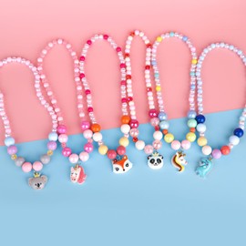 Niceup 12 Pcs Jewelry Gifts for Little Girls, Unicorn Koala Panda Fox Dinosaur Beaded Necklaces Bracelets Kids Jewelry for Girls Loot Bag Fillers Birthday Princess Dress Up Pretend Play Party Favors