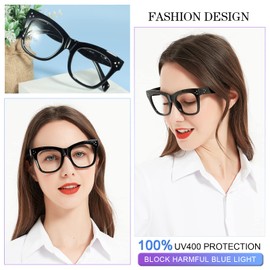 MARE AZZURO Large Blue Light Blocking Reading Glasses Women Trendy Square Readers 1.0 1.25 1.5 1.75 2.0 2.25 2.5 2.75 3.0 3.5 (Black, 200)