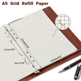 1 Piece (contains 80 sheets) A5 6-Hole Beige Loose-leaf Paper,A5 6-Hole Refill Paper,A5 6-Ring Notebook Paper,A5 6-Hole Planner Inserts.Grid solid lines.Compatible with A5 6-Ring Binder.