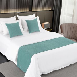 AMBERIS Bed Runner Single Layer Chenille Blue-Green, Modern Style Bed Scarves for Home Hotel Decorations