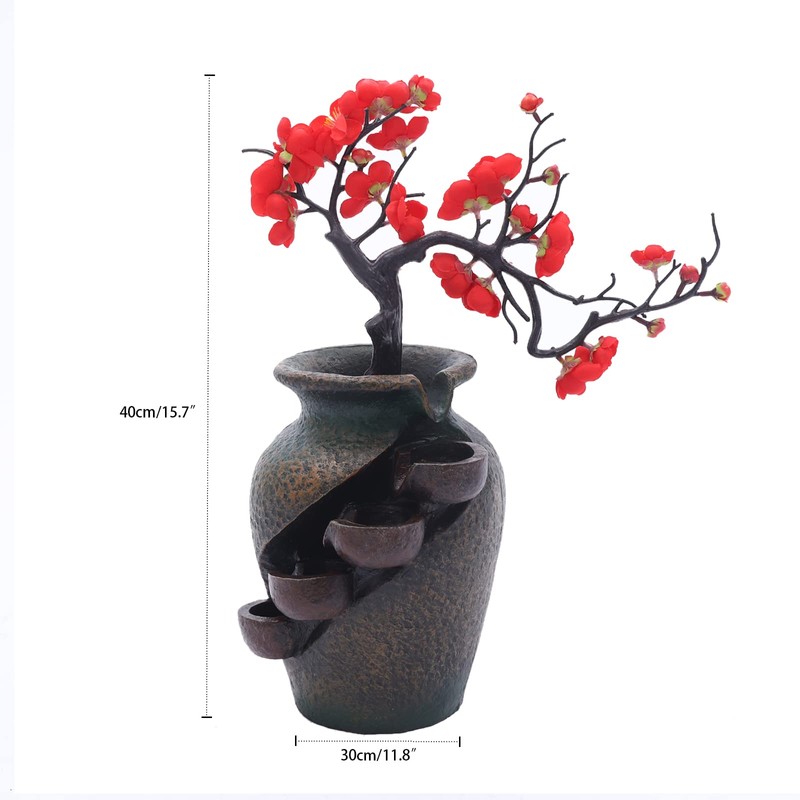 Desktop Flower Vase Bonsai Waterfall Fountain,Tabletop Decorative Waterfall,Relaxation Meditation Waterfall,