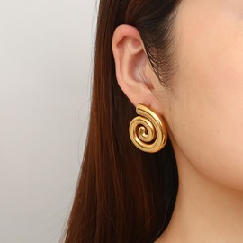 Spiral Earrings for Women, Chunky Gold Statement Earrings Retro Stud Drop Earrings Hypoallergenic Gold Plated Earrings Geometric Dangle Earrings Trendy Jewelry for Women(Style A)