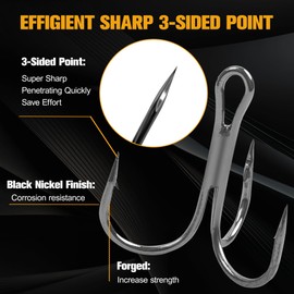 80 Pack Fishing Treble Hooks Kit High Carbon Steel Fish Hook Strong Sharp Round Bend Split Rings for Lures Baits Saltwater Freshwater Fishing Size 1/0 2 4 6 8 10 (Black, 2# - 80pcs)