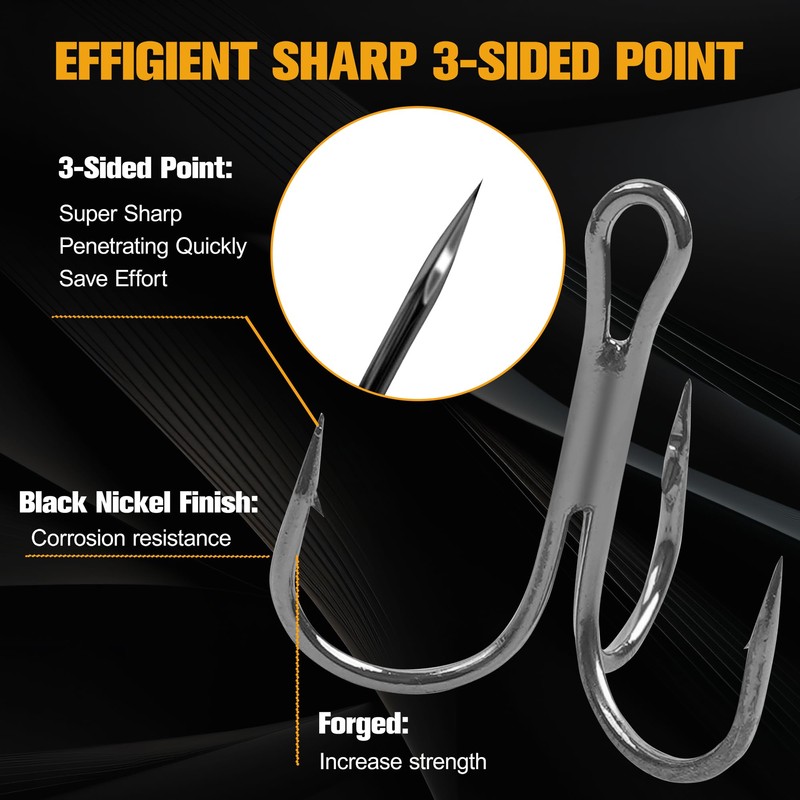 80 Pack Fishing Treble Hooks Kit High Carbon Steel Fish