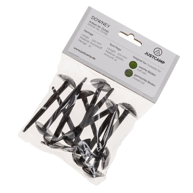 Just Camp Downey Tent Pegs – 10 cm, black