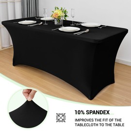 Obstal Spandex Table Cover 6ft Fitted Tablecloth Rectangular - Black Rectangle Folding Table Cloth for Birthday Party Wedding Banquet, 72L x 30W Inch