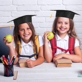 12 Pieces Child Size Graduation Caps Black Felt Kindergarten Grad Hats for Preschool (12 Pieces)