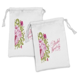 Ambesonne Bridal Shower Fabric Pouch Set of 2, Shabby Form Flowers Roses Buds and Leaves Artwork Print, Small Drawstring Bag for Toiletries Masks and Favors, 9" x 6", Pale Pink Hot Pink