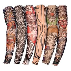 Tattoo Sleeves, Pack of 6 Unisex Tattoo Sleeves, Tattoo Arm Stockings, Nylon, Temporary Tattoos Arm for Carnival, Fancy Dress Party, 38 cm