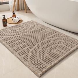MontVoo Waffle Bath Mat Super Absorbent Bathroom Mat Non Slip Bath Mats for Bathroom Machine Washable Bathroom Rug Soft Woven Bath Rug Quick Dry with Tassels Bathmat Beside, Bathtub 17"x40" Brown