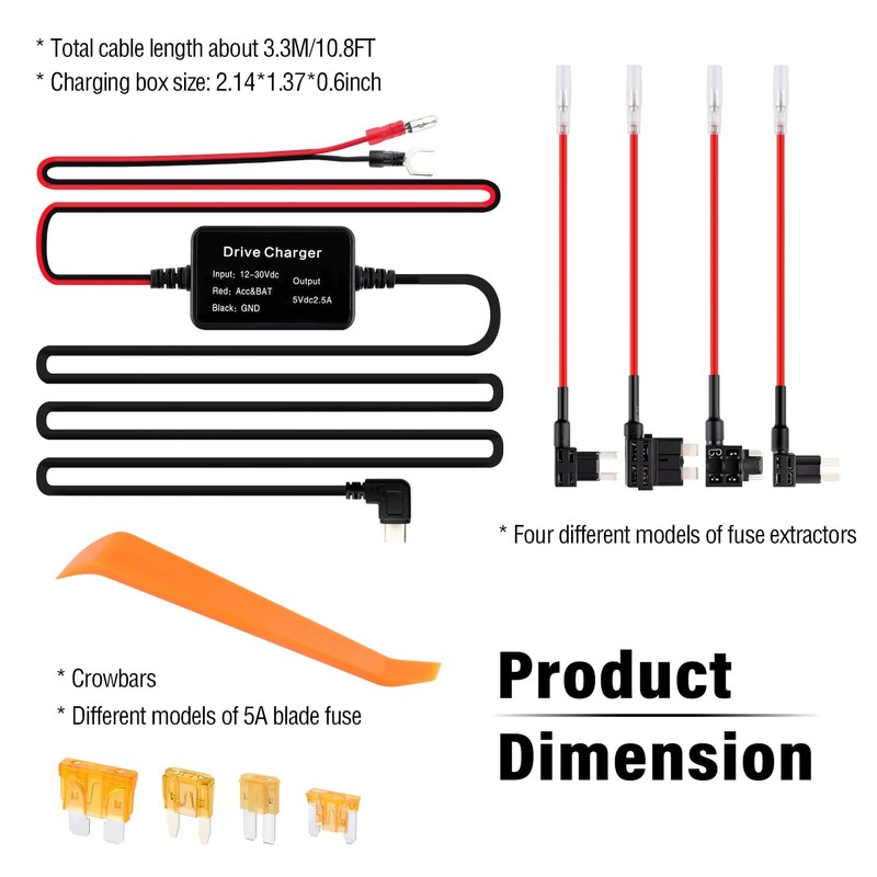 Dash Cam Hardwire Kit,[Upgraded Version] USB C Hardwire Kit for