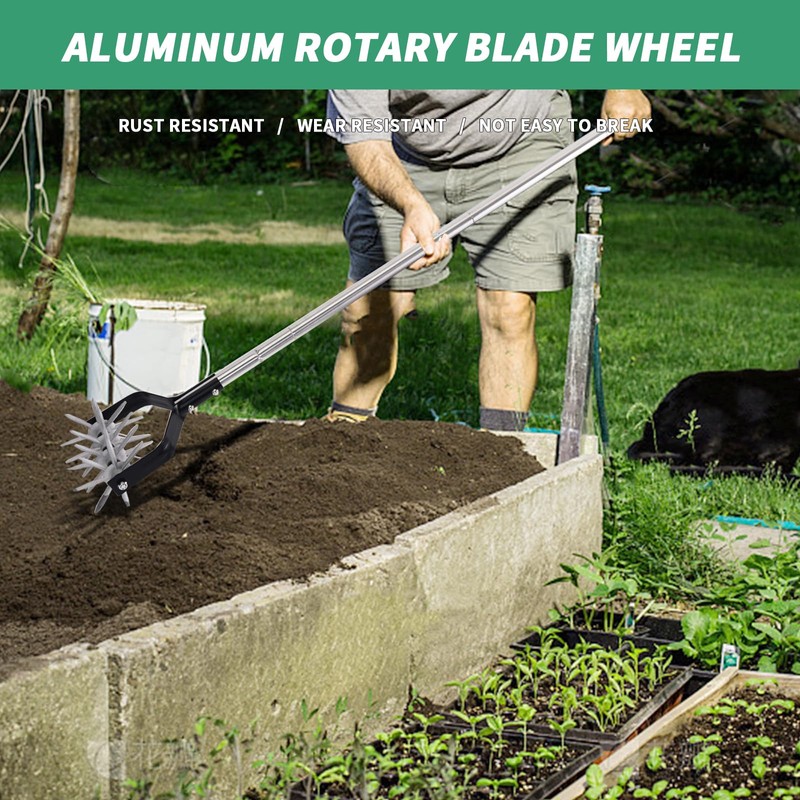 BARAYSTUS Rotary Cultivator Tool, Adjustable Garden Hand Tiller Cultivator, Long