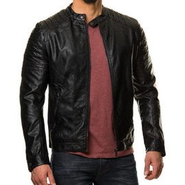 DECIMAL Men's Black REAL Lambskin Leather Biker Jacket VINTAGE GENUINE MOTORCYCLE JACKETS FOR MEN (Large)
