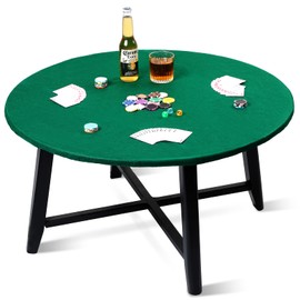 Green 36 Inch Felt Card Game Tablecover Round 36in to 48in Tablecloth Poker Table Cover Round Elastic Table Mat for Playing Cards Mahjong