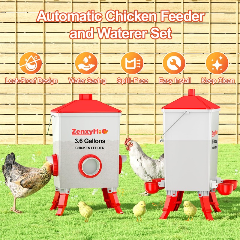 ZenxyHoC 3.6 Gal Chicken Feeder and Waterer Set with Anti-Roost