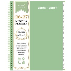 2026-2027 Monthly Planner - Planner/Calendar 2026-2027, Jul 2026 - DEC 2027, 9" x 11", 26-27 Academic Planner with Thick Paper, Twin-Wire Binding, Monthly Planner with Tabs & Pocket & Label, Green