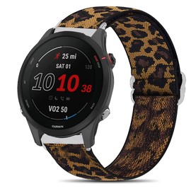 Compatible for Forerunner 255 Band, onetuo Stretch Elastics Nylon Adjustable Replacement Strap Accessories Compatible for Garmin 255 46mm / 255S 41mm Smartwatch (41mm case Forerunner 255S, Leopard)