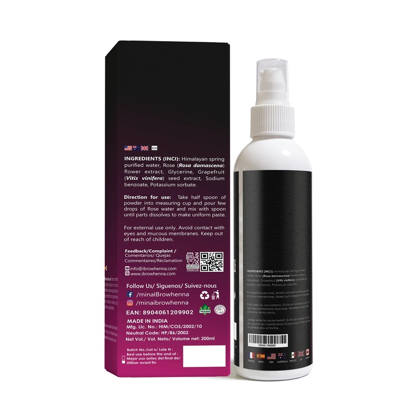 Mina Rose Water Facial Toner And Eyebrow Henna Tint Fixing