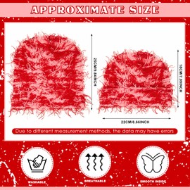 Chuarry Distressed Knitted Beanie Fuzzy Winter Hats Thick Warm Beanies Snow Hats Skull for Women Men Outdoor Ski Knit Cap(Adult,Red and Pink)